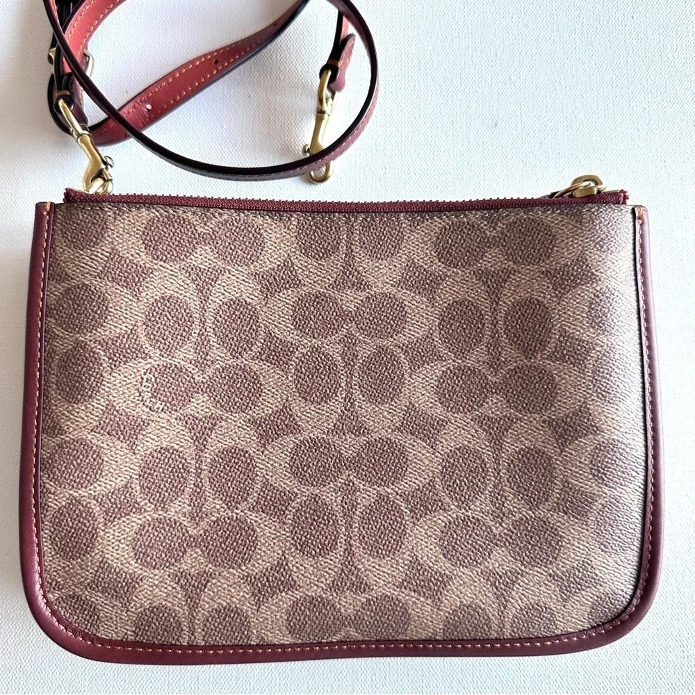 COACH Slim Brown Signature Canvas Turnlock Crossbody